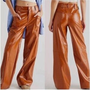 Free People Women's Star Crossed‎ Lovers Vegan Straight Leather Pants